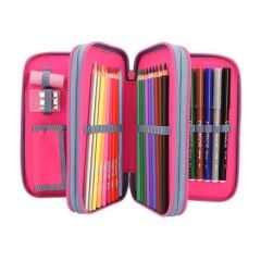 TOP Model 3 Katlı İçi Dolu Kalem Çantası Silicone Pins 413478