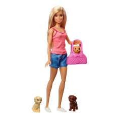 Barbie Bebek ve Aksesuarları 3 Yavru Köpekli Oyun Seti GDJ37