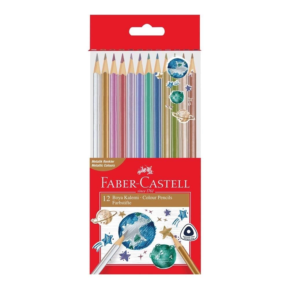 FABER ÜÇGEN BOYA KALEMİ METALİK 12'Lİ