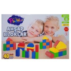 PLAY WOOD AHŞAP BLOKLAR RENKLİ 40 PARÇA