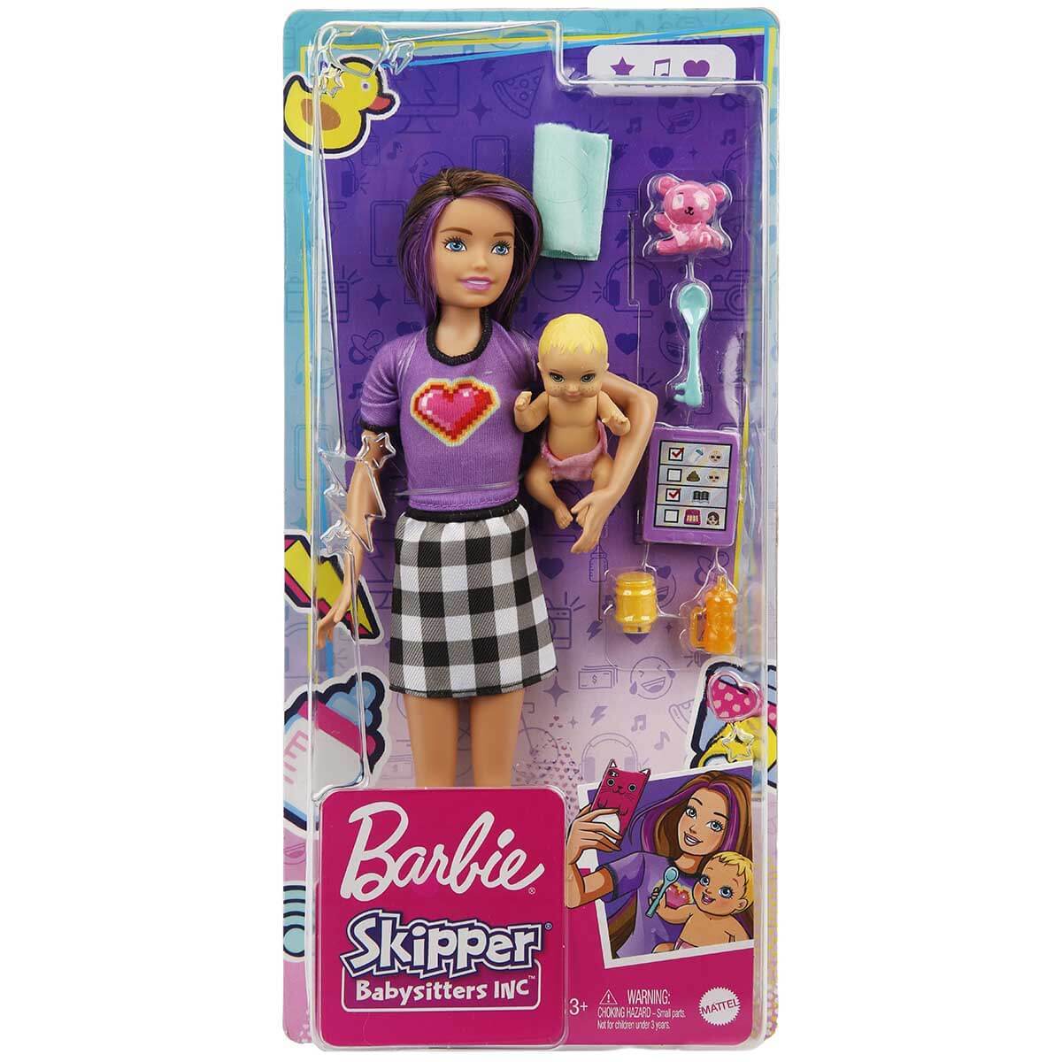 Barbie Bebek Bakıcısı Skipper Oyun Seti  - Esmer Mor Saçlı