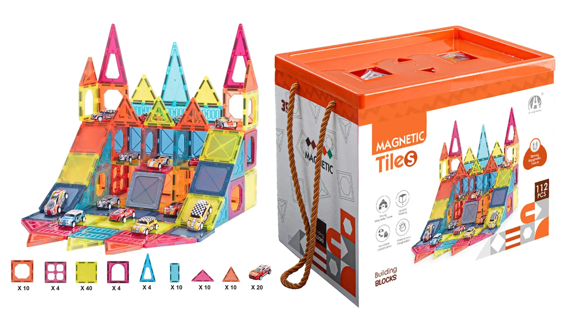 Magnetic Tiles Otopark Manyetik Yapı Blokları 112 Parça